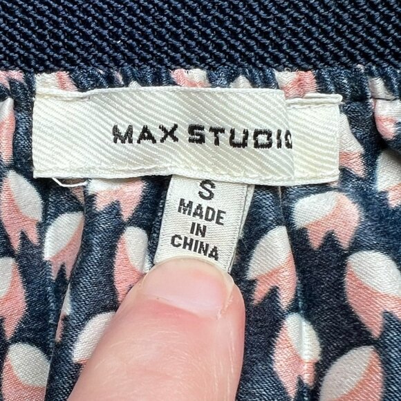 Max Studio Pleated Midi Skirt Navy Pink Floral Print Small - Picture 5 of 9
